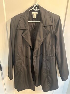 Ann Taylor Taupe Gray Double-Breasted Trench Coat